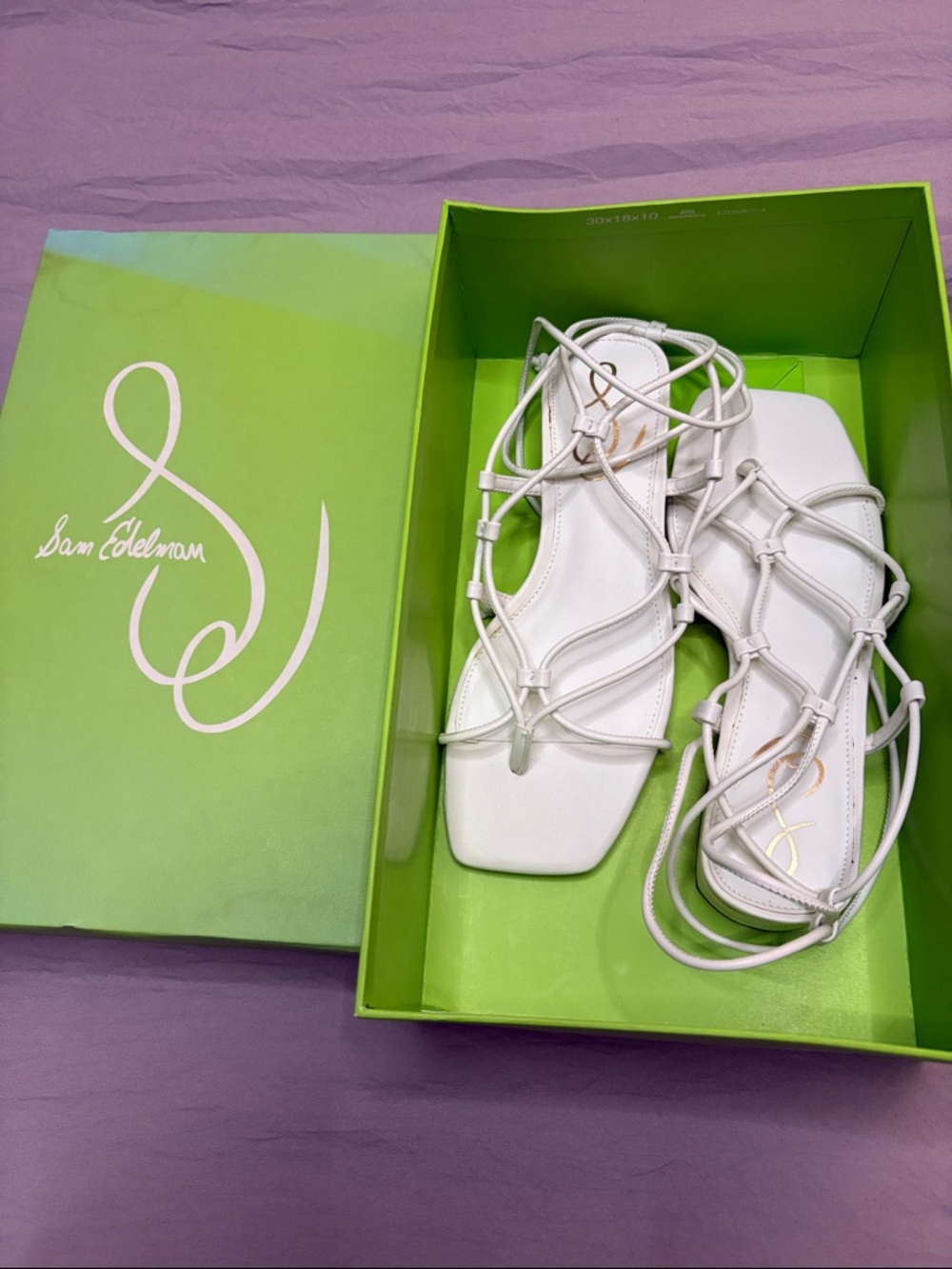 Sam Edelman White Strappy Lace-Up Square-Toe Sandals